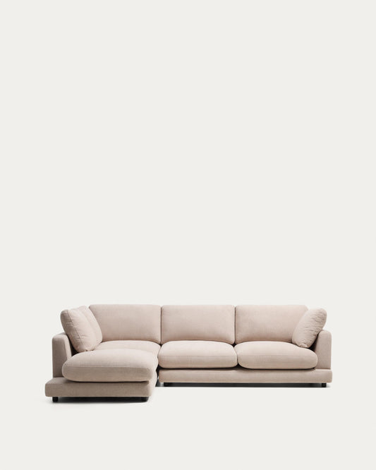 Gala beige 4-seater sofa in micro bouclé with left chaise longue FSC Mix Credit 300cm