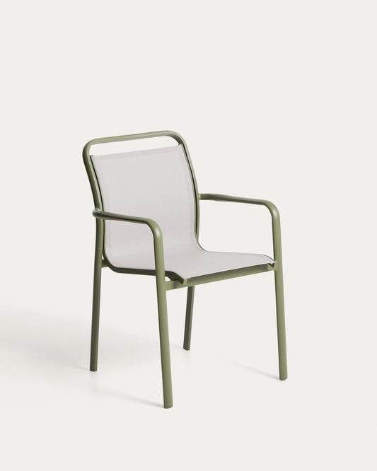 Luri stackable outdoor chair in green aluminium and beige texteline