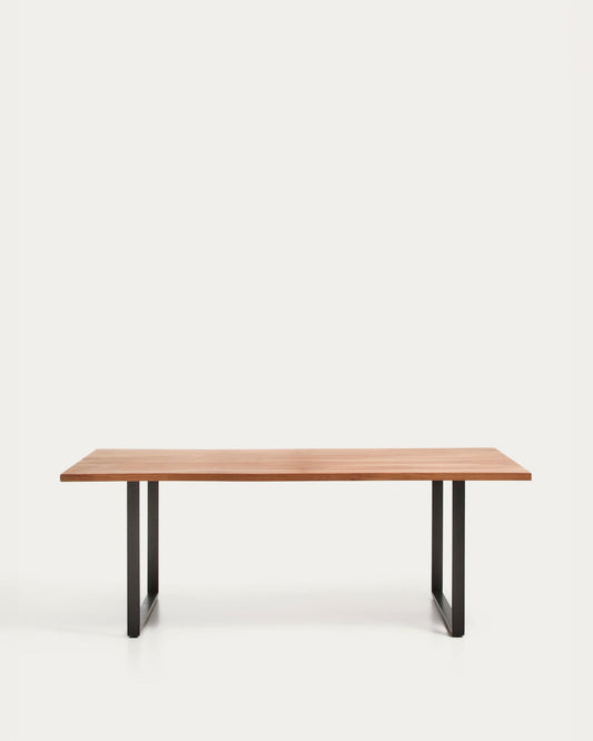 Uxue table in solid acacia wood with black steel legs 200 x 90 cm