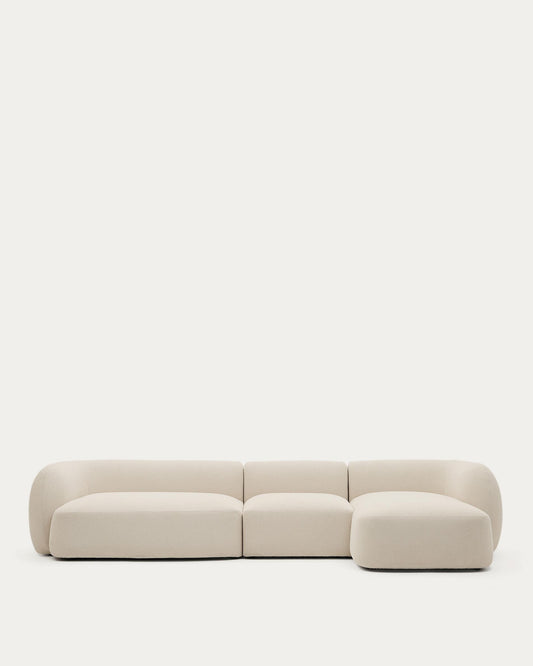 Martina ecru chenille 4-seater modular sofa with right chaise longue 377cm