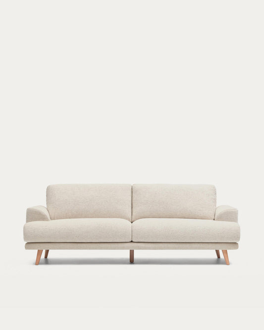 Karin 3-seater sofa in beige chenille with solid beech wood legs in natural colour finish 228 cm