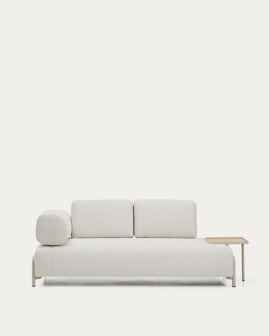 Compo 2-seater sofa in ecru chenille, large oak veneer tray table and beige metal frame 200 cm FSC Mix Credit
