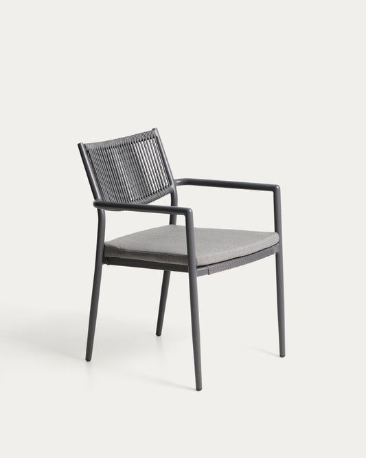 Argasi stackable outdoor chair in graphite aluminium and dark grey synthetic rope cord