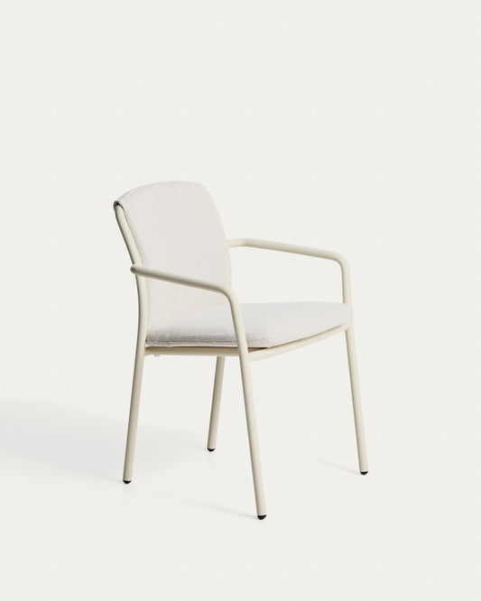 Linosa stackable outdoor chair in ecru aluminium with beige cushion