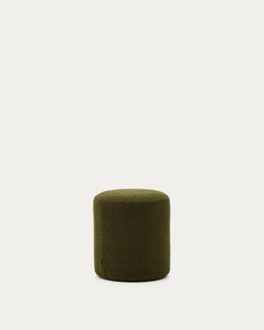 Kaeli footrest with removable cover in green bouclé Ø 43 cm