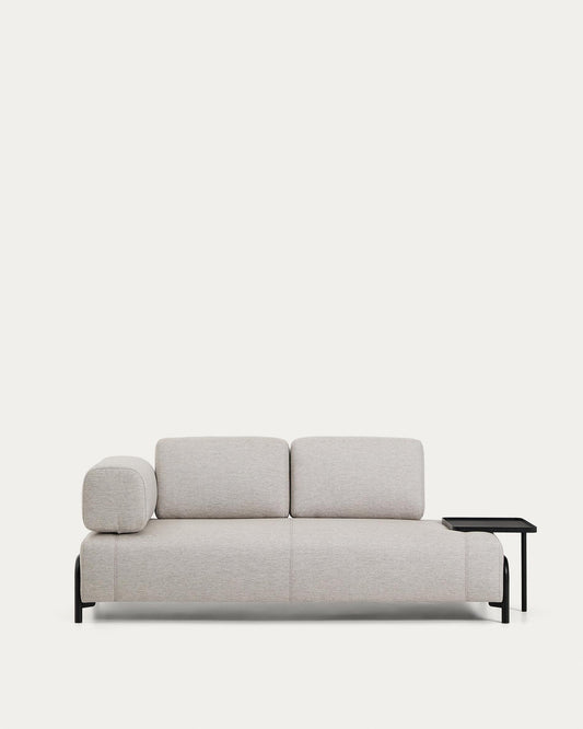 Compo 2-seater greige sofa with large tray table and black metal frame 200 cm FSC Mix Credit