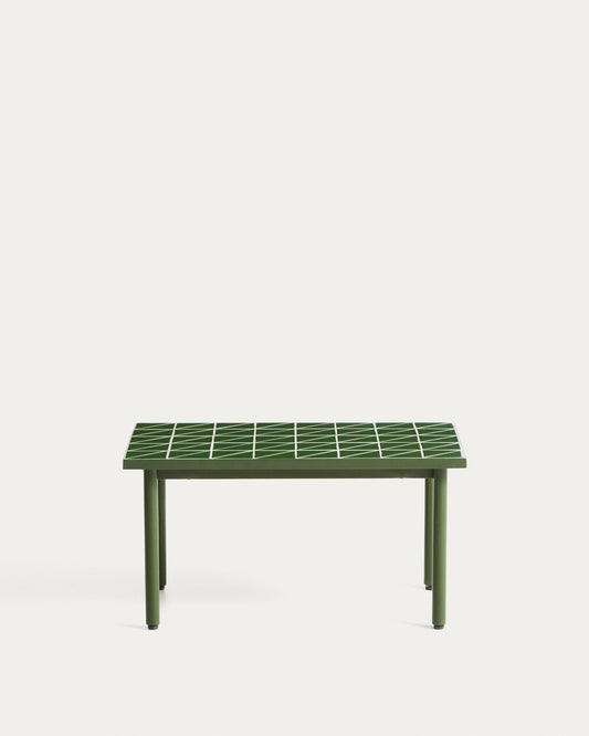 Maurina side table in green galvanised steel with ecru tiles 81 x 51 cm