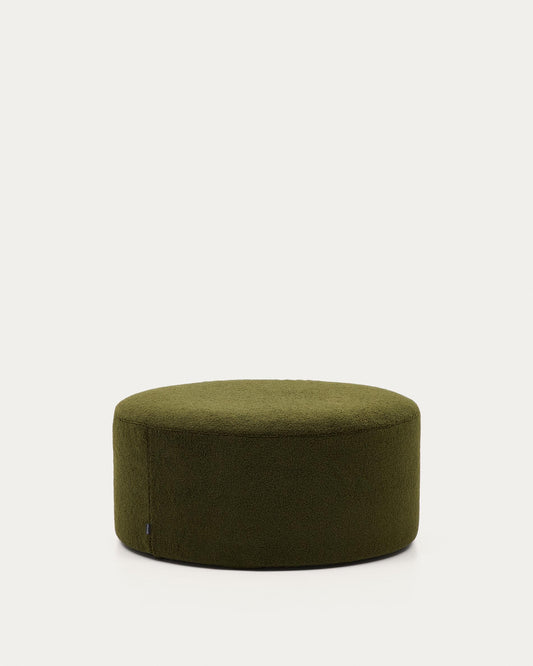 Kaeli footrest with removable cover in green bouclé Ø 90 cm