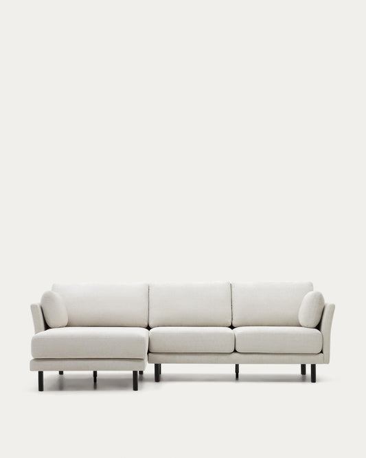 Gilma 3 seater sofa w/ right/left-hand chaise longue, chenille pearl with black legs, 260 cm