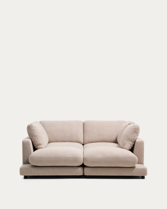 Gala beige micro bouclé 3-seater sofa with double chaise longue FSC Mix Credit 210cm