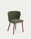 Ciselia dark green thick chenille chair with solid ash wood legs with walnut-coloured finish FSC Mix Credit