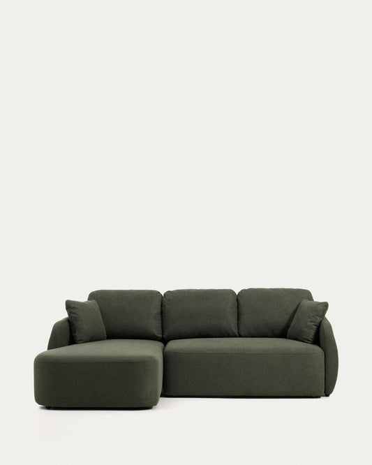 Laira 3-seater sofa bed with left chaise longue in dark green chenille 246cm FSC Mix Credit