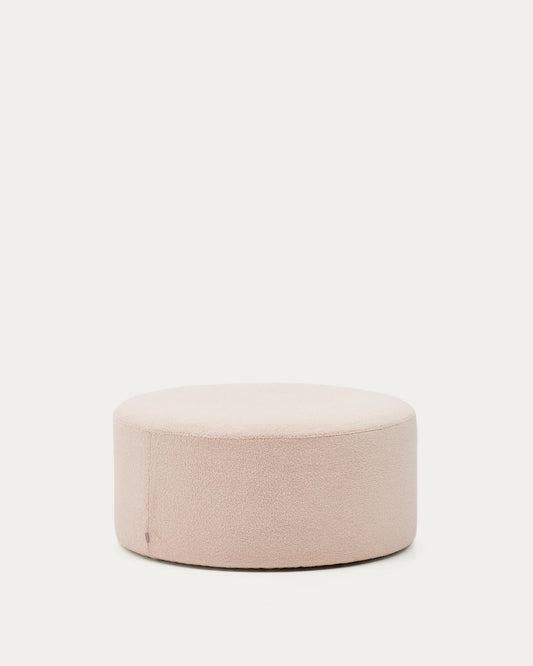 Kaeli footrest with removable cover in pink bouclé Ø 90 cm