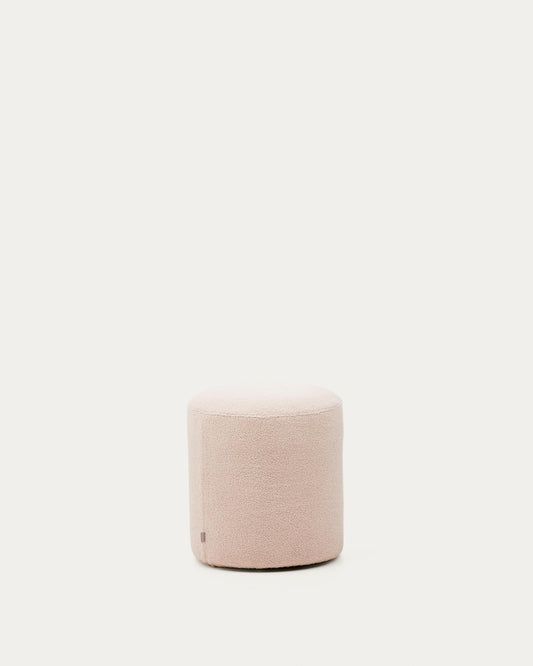 Kaeli footrest with removable cover in pink bouclé Ø 43 cm