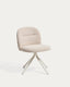 Arino beige chenille swivel chair with beige metal legs