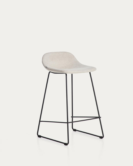 Zahara stool in beige chenille with steel legs with black finish 76cm FSC 100%