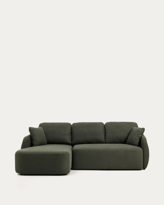 Laira 3-seater sofa bed with left chaise longue in dark green chenille 246cm FSC Mix Credit