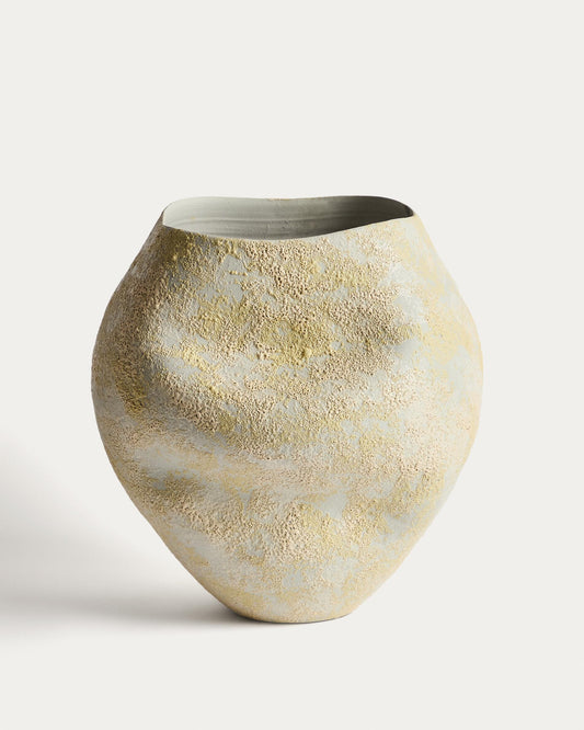 Medira ecru and yellow ceramic vase 35.5cm