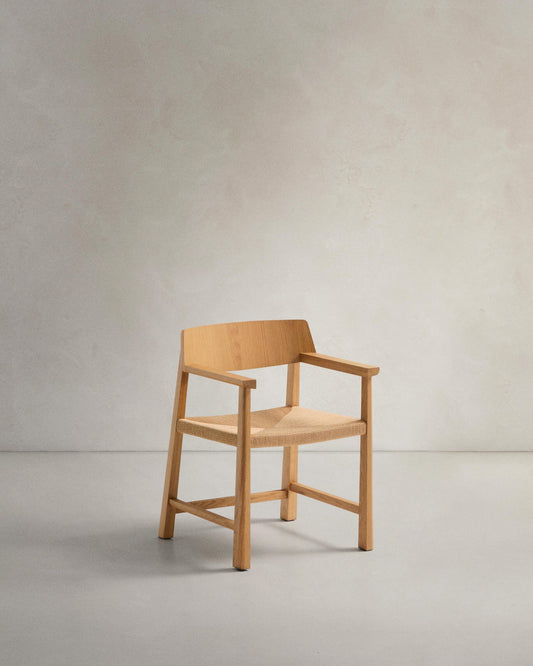 Idun chair made of FSC Mix Credit solid oak wood with natural tone finish and rope cord seat