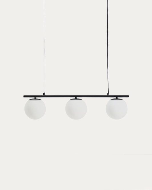 Brisia metal ceiling lamp with black finish and 3 frosted glass balls Ø15cm