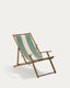 Vilara green and beige striped outdoor folding deck chair made of FSC 100% solid acacia wood