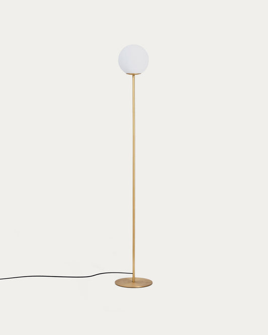 Brisia metal floor lamp with brushed brass finish and 1 frosted glass ball Ø20cm