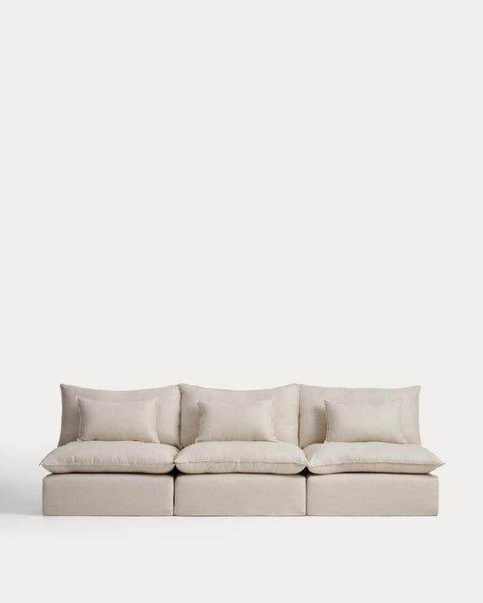 Anarela beige linen and viscose 5-seater modular sofa with removable cover 330cm FSC Mix Credit