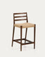 Analy stool with backrest in solid oak wood with walnut-tone finish and rope seat, 65 cm, FSC 100%