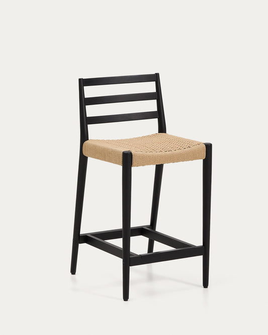 Analy stool with a backrest in solid oak wood in a black finish and rope cord seat, 65 cm, FSC 100%