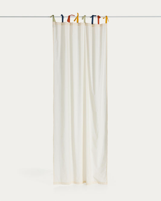 Zelda white 100% cotton curtain with multicoloured ties 135 x 270cm