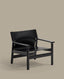 Jan armchair made of black recycled leather fibres and FSC 100% solid ash wood with black finish
