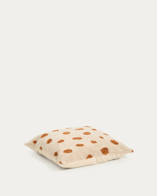 Tandani beige cotton floor cushion cover with orange cheetah design 70 x 70 cm