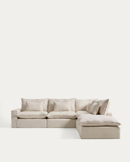 Anarela beige linen and viscose 6-seater modular corner sofa with removable cover 347 x 307 cm FSC Mix Credit