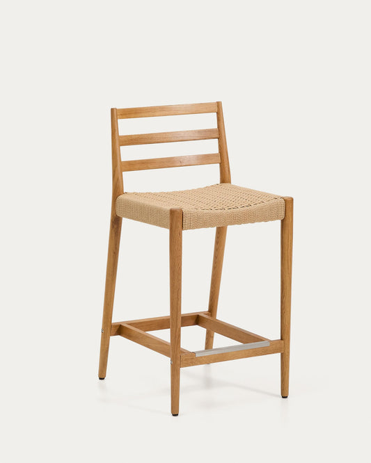 Analy stool backrest solid oak wood natural-tone finish and rope seat 65 cm FSC 100%.