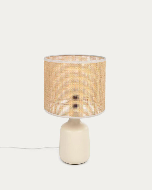 Erna table lamp in white ceramic and bamboo with natural finish