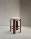 Granite fire-retardant stool in beige chenille and solid ash wood with walnut-coloured finish FSC 100% 65cm