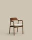 Alocs chair removable cover in beige chenille solid oak wood walnut finish FSC Mix Credit