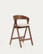 Godia stool in oak veneer with walnut finish and beige chenille