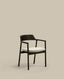 Alocs chair removable cover in beige chenille solid oak wood black finish FSC Mix Credit
