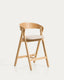 Godia stool in oak veneer with natural finish and beige chenille