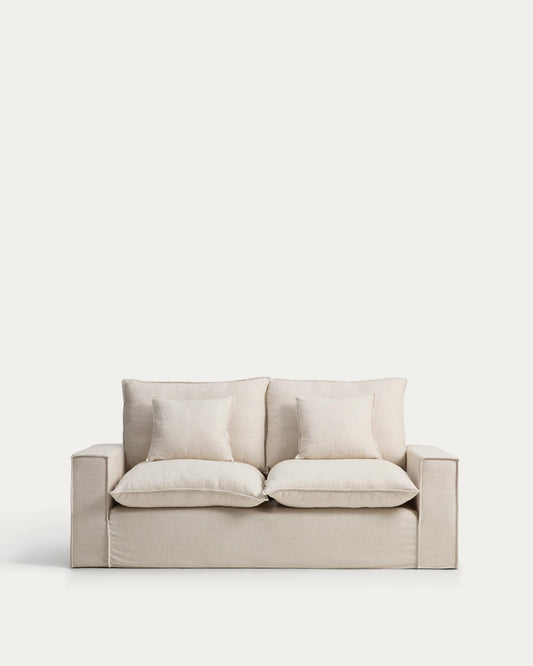 Anarela beige linen and viscose 2-seater sofa with removable cover 220 cm FSC Mix Credit