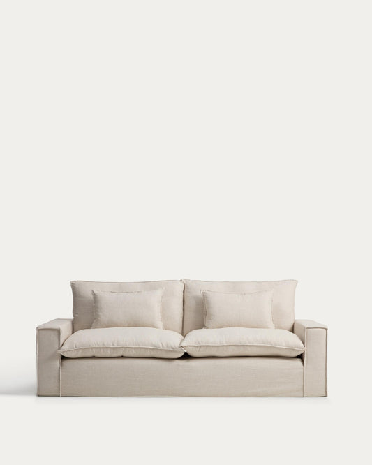 Anarela beige linen and viscose 3-seater sofa with removable cover 260 cm FSC Mix Credit