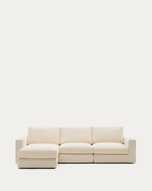 Alea ecru chenille 4-seater modular sofa with left chaise longue and removable cover 310cm