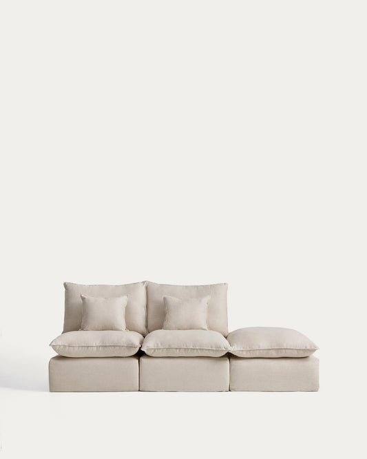 Anarela beige linen and viscose 2-seater modular sofa with end module and removable cover 270cm FSC Mix Credit
