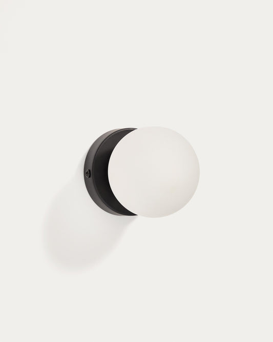 Brisia metal wall lamp with black finish and 1 frosted glass ball Ø8cm