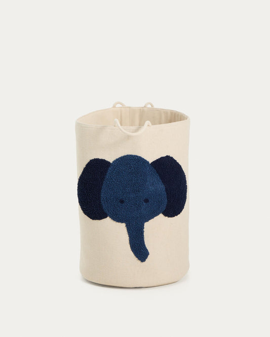 Tandani beige cotton basket with blue elephant 50cm