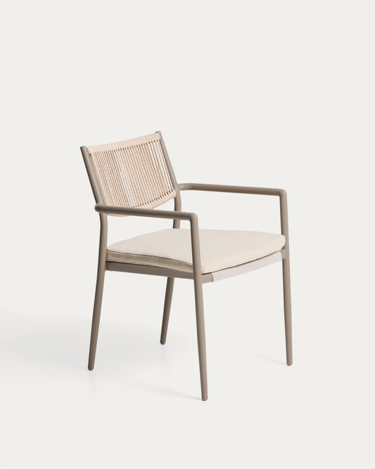 Argasi stackable outdoor chair in taupe aluminium and beige synthetic rope cord