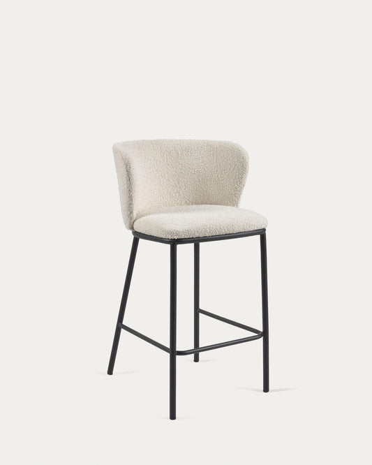 Ciselia stool with white bouclé and black steel legs height 65 cm FSC Mix Credit
