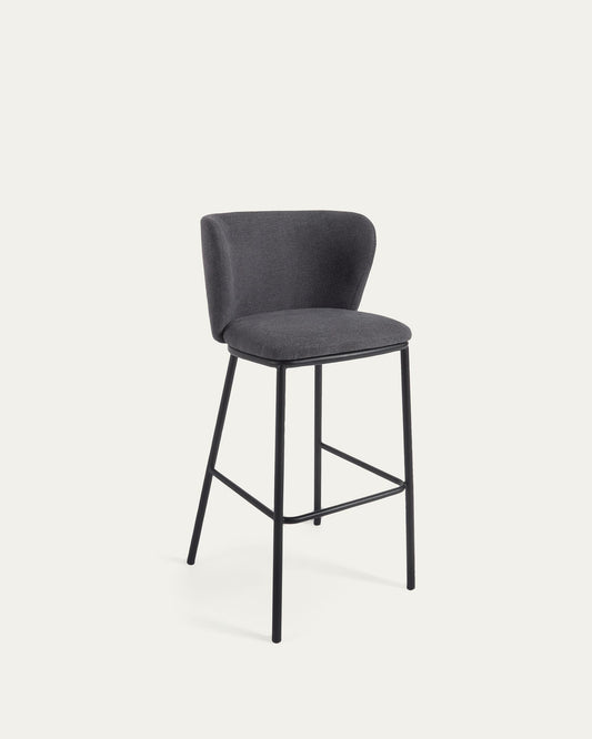 Ciselia stool in dark grey chenille and black steel legs 75 cm FSC Mix Credit