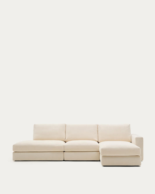 Alea ecru chenille 5-seater modular sofa with right chaise longue and removable cover 340cm